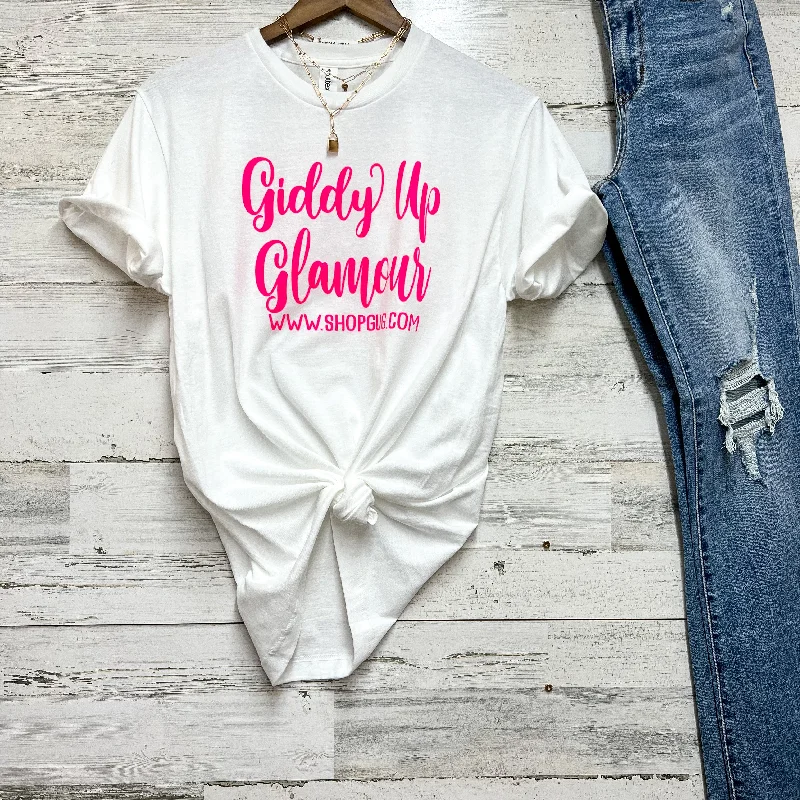 Black Friday Free Gift | Giddy Up Glamour Pink Graphic Logo Tee in White