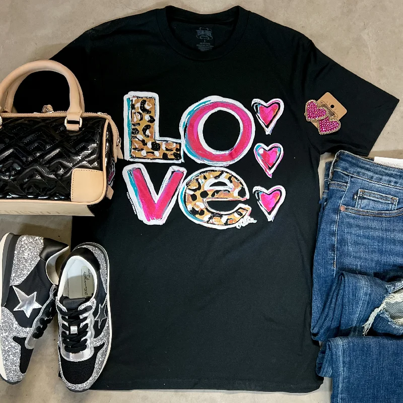 LOVE Mix Print Letter Short Sleeve Graphic Tee in Black