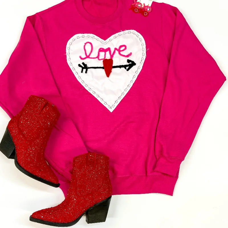 Love Patch Heart long Sleeve Graphic Sweatshirt in Hot Pink