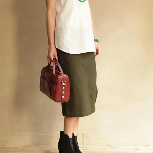 high qulity army green casual cotton pencil skirt one step skirts