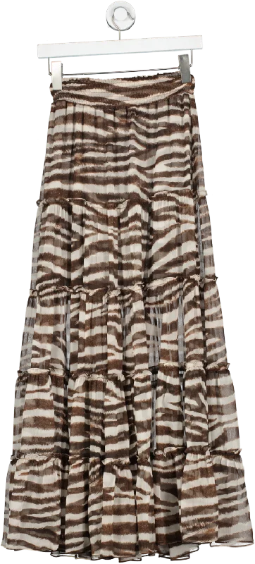 Misa Brown Ruffle Animal Print Maxi Skirt UK XS