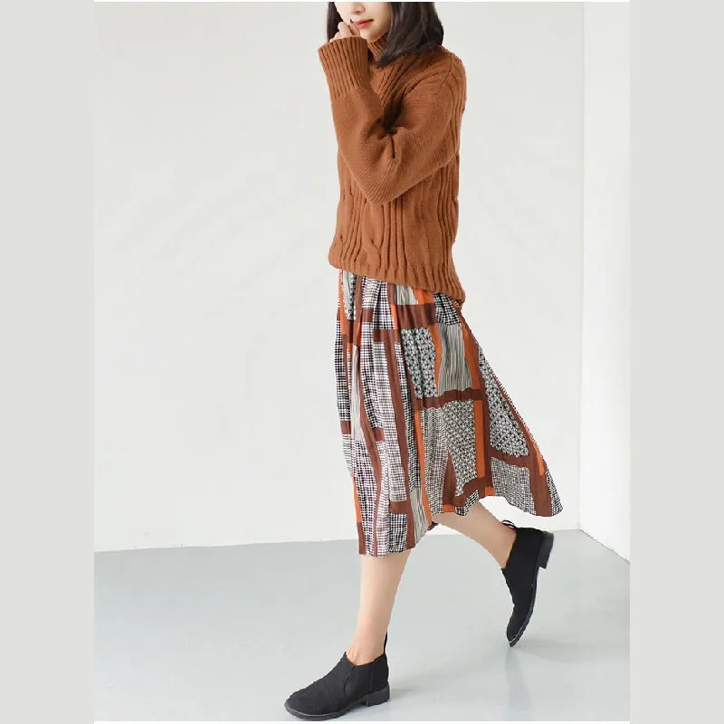 Orange Pleated Skirts Spring Chiffon Skirt Long Casual Skirts