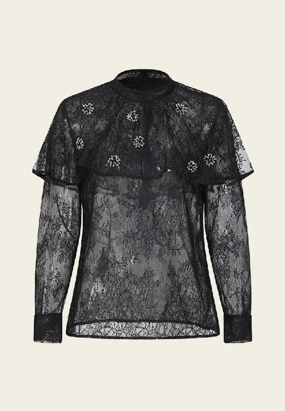 Black See-Through Cape Lace Top