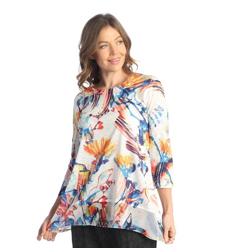 Jess & Jane "Charlotte" Abstract Print Chiffon Hem Tunic Top - 63-1849