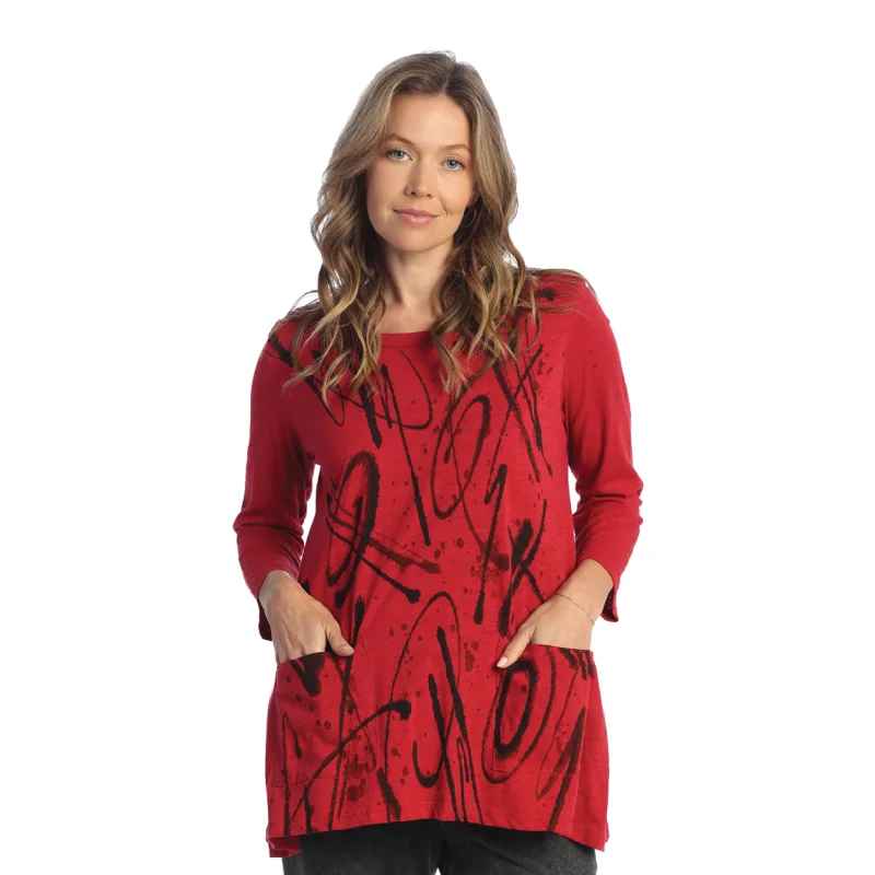 Jess & Jane "Creativo" Pocket Tunic Top in Red - CS4-1874 - Sizes M & 2X