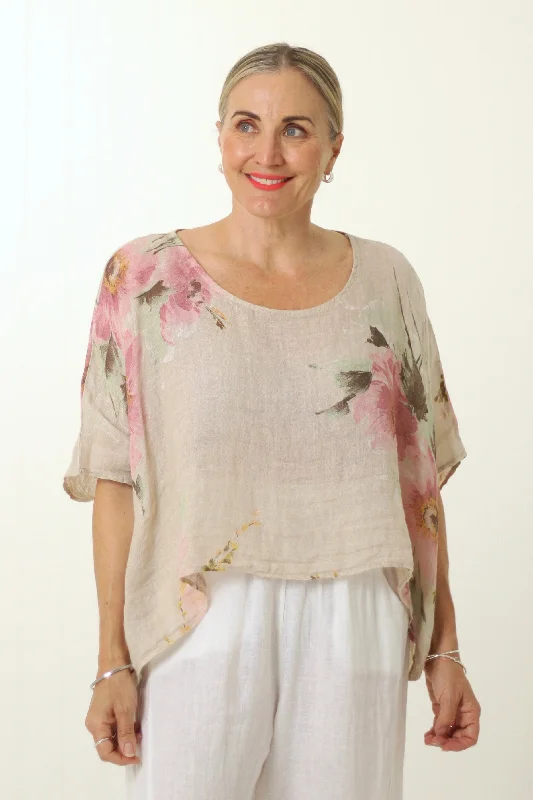 Tia Floral Top Beige