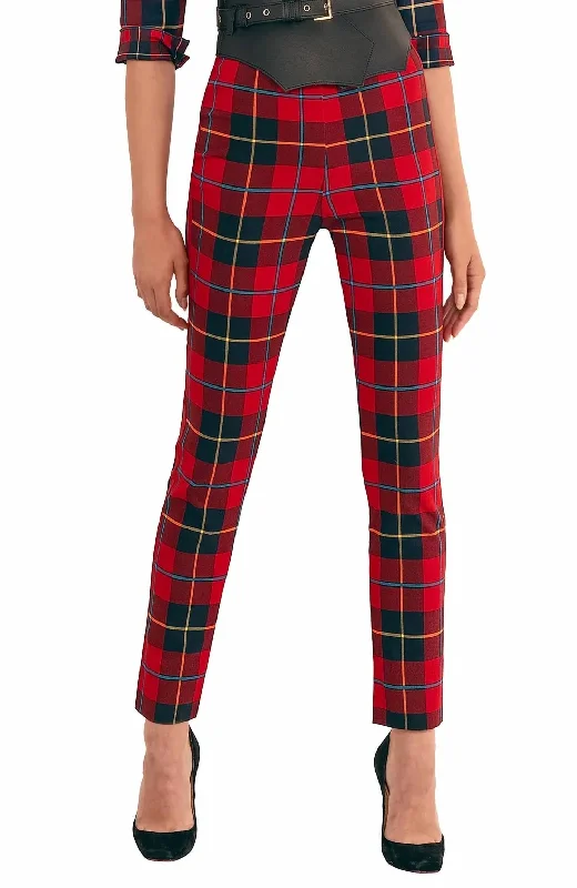 Gripeless Pull On Pant - Plaidly Cooper In Red Multi/plaid