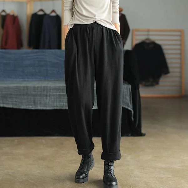 Leisure All-match 2 Color Elastic Waist Wide Leg Pants