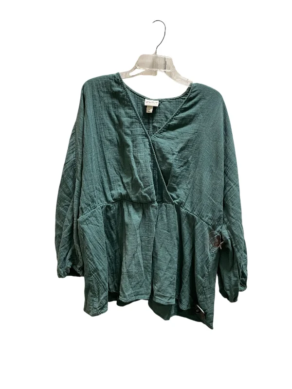 Top Long Sleeve By Ava & Viv In Green, Size: 2x