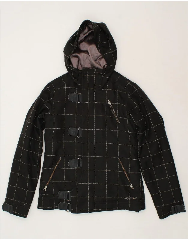 BURTON Womens Hooded Windbreaker Jacket UK 12 Medium Black Check