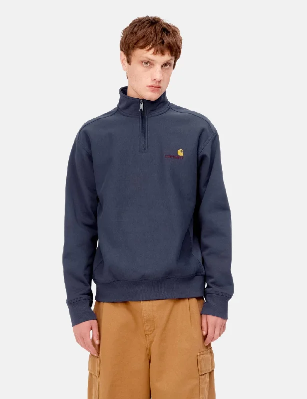 Carhartt-WIP Half Zip American Script Sweatshirt - Enzian Blue