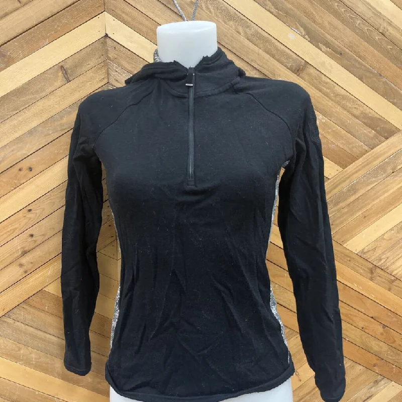 icebreaker - Women's Sport Merino 320 1/4-Zip Hooded Pullover Base Layer Top - MSRP comp $250: Black-women-SM