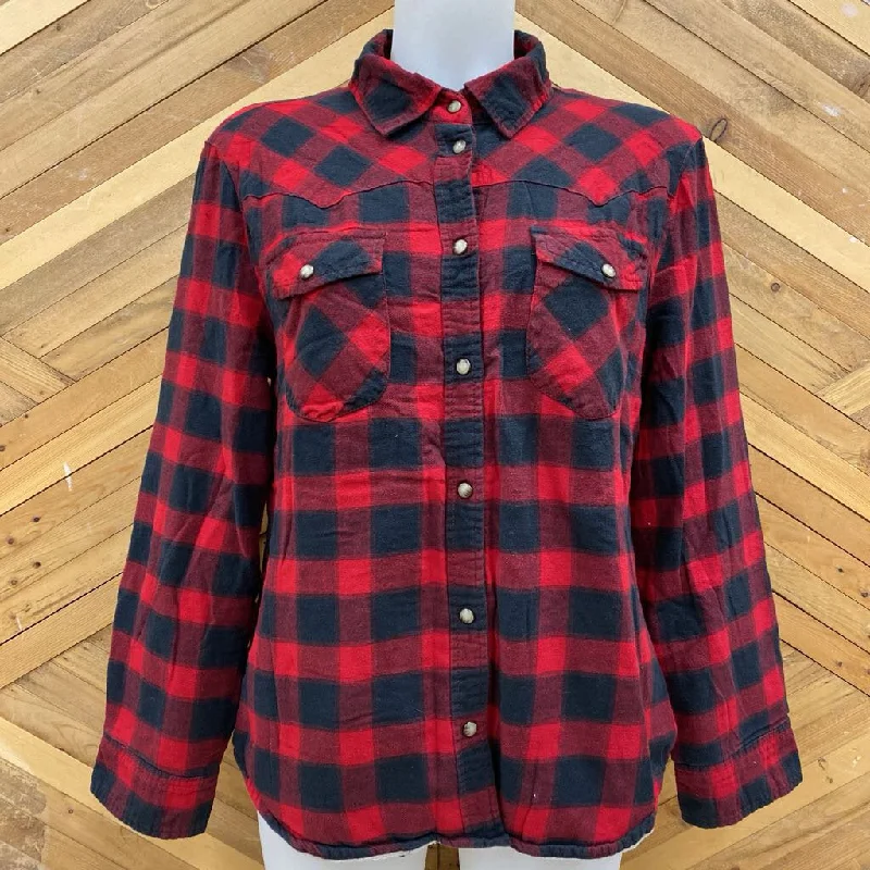 Jachs Girlfriends - Women's Fleece-Lined Flannel Shirt: Red/Black-women-MD