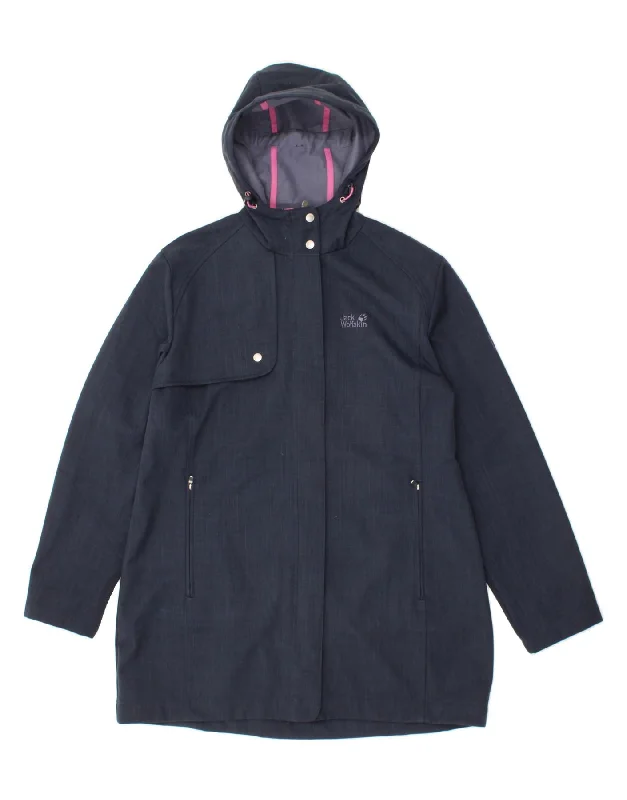 JACK WOLFSKIN Womens Hooded Rain Jacket UK 18/20 XL Navy Blue Polyester