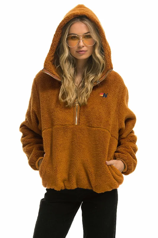 TEDDY UNISEX HOODED HALF ZIP JACKET - WHISKEY