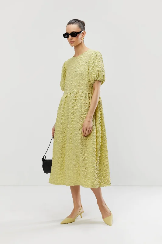 TEXTURED PUFF SLEEVE DRESS