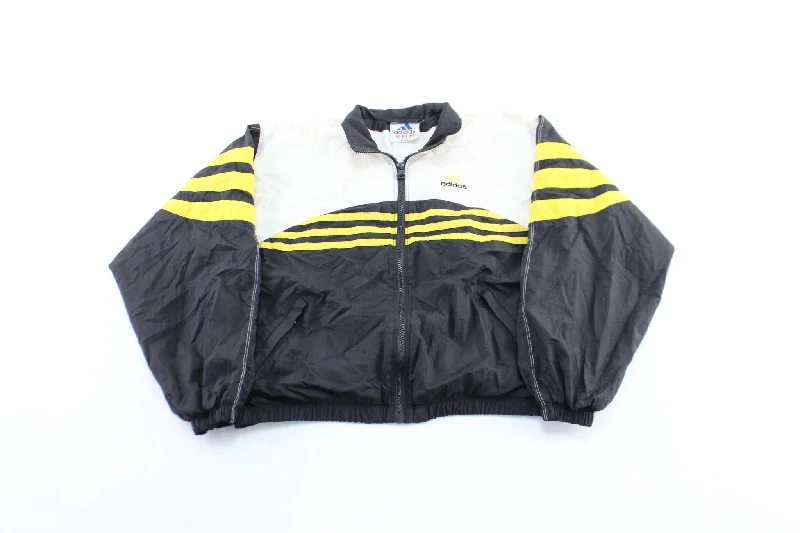 Vintage Adidas Embroidered Logo Black, White, & Yellow Striped Zip Up Jacket