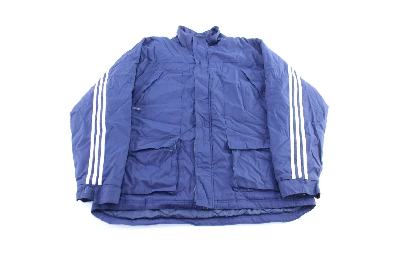 Vintage Adidas Embroidered Logo Blue & White Striped Zip Up Jacket