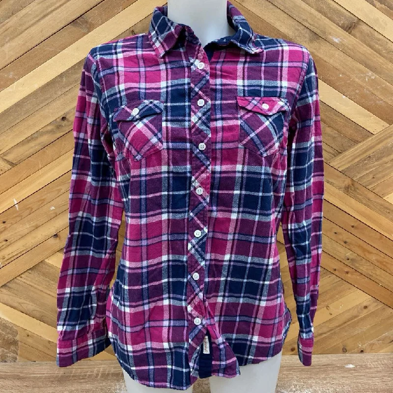 Weatherproof Vintage - Women's L/S Button-Up Plaid Shirt : Purple / Navy / White-women-MD