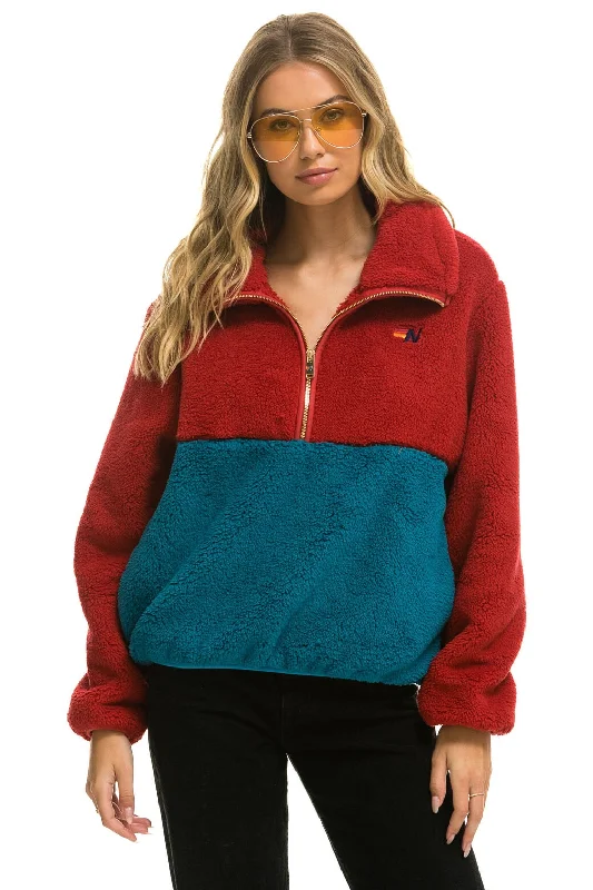 TEDDY APRES HALF ZIP COLOR BLOCK JACKET - CHERRY