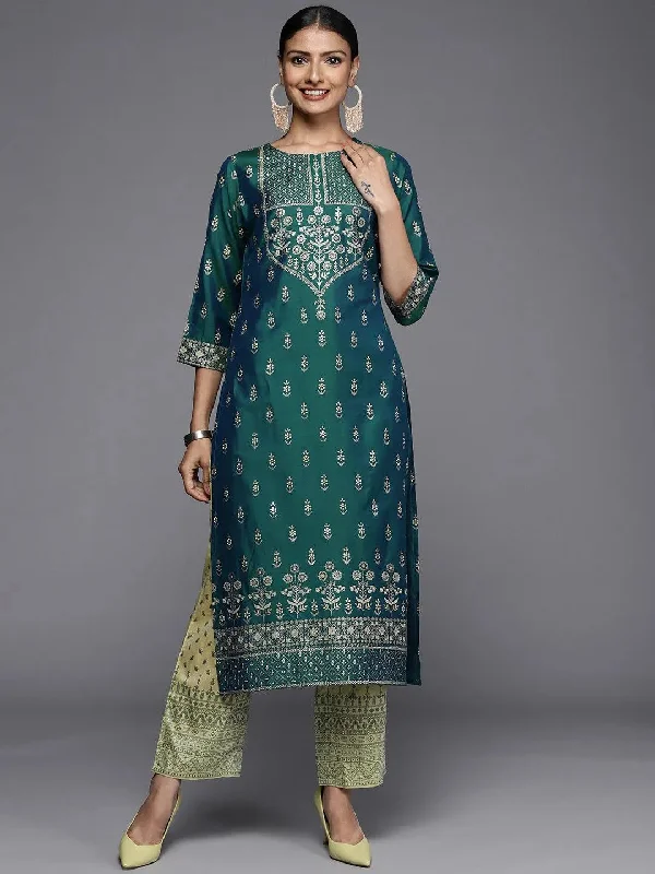 Blue Printed Silk Kurta