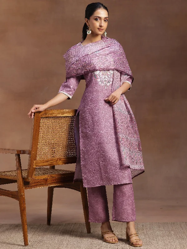 Mauve Yoke Design Cotton Straight Suit With Dupatta