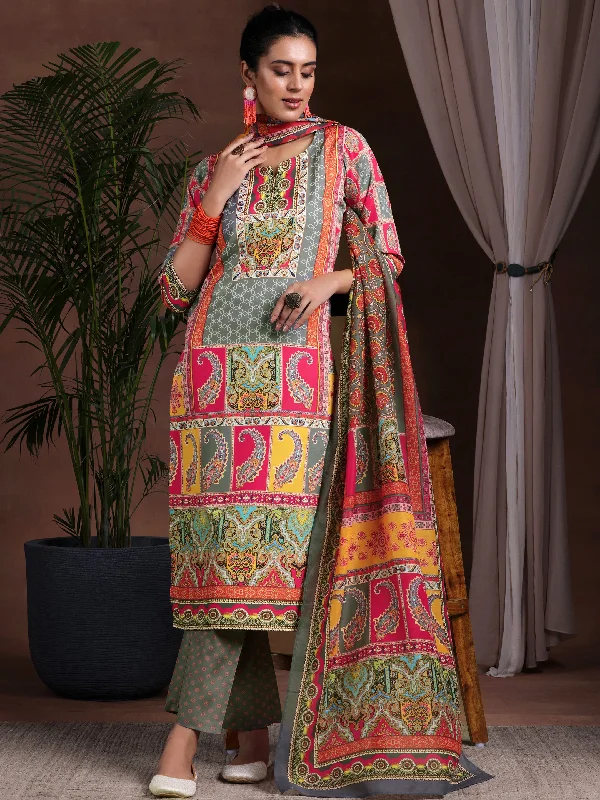 Multi Printed Poly Crepe Straight Suit With Dupatta