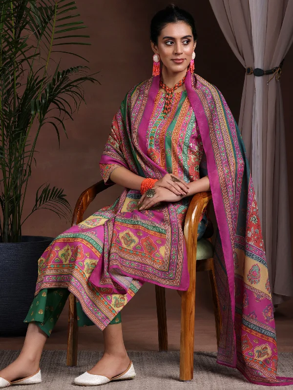 Multi Printed Poly Crepe Straight Suit With Dupatta