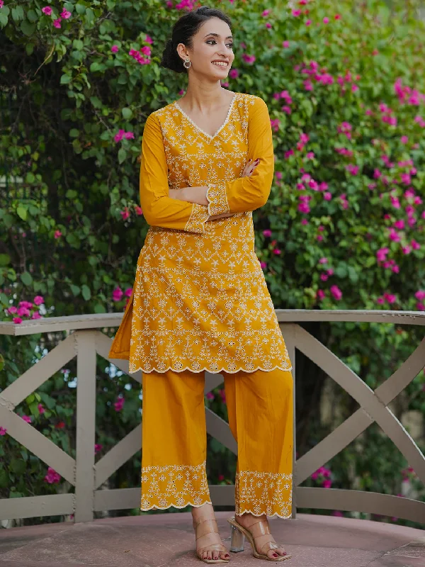 Mustard Embroidered Cotton Co-Ords