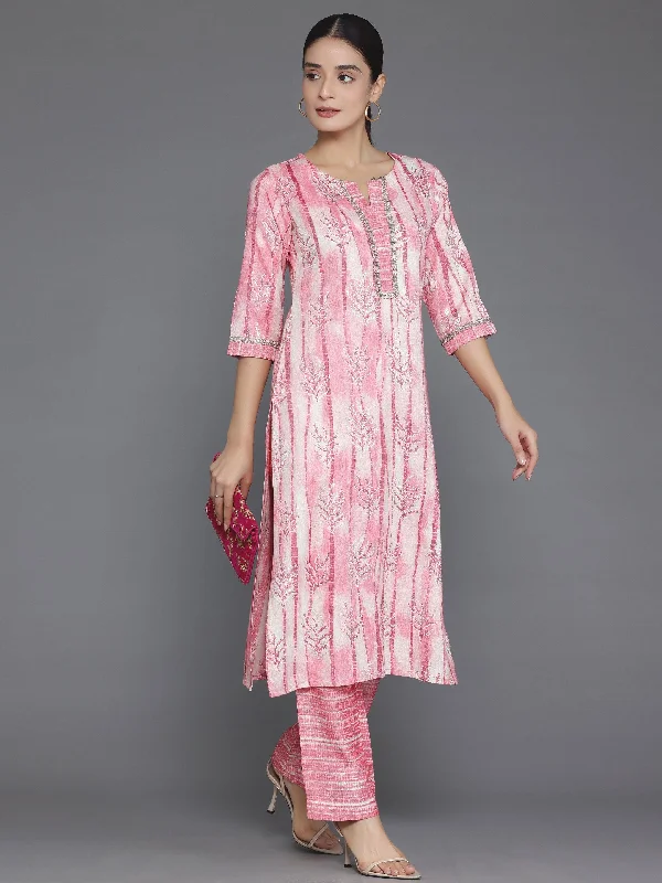 Peach Printed Rayon Straight Kurta Set