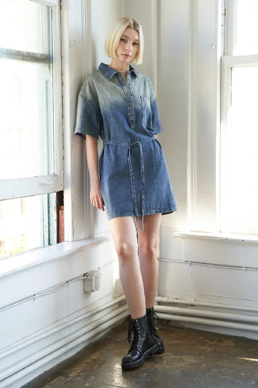 ROMANCE LANGUAGE DENIM MINI DRESS