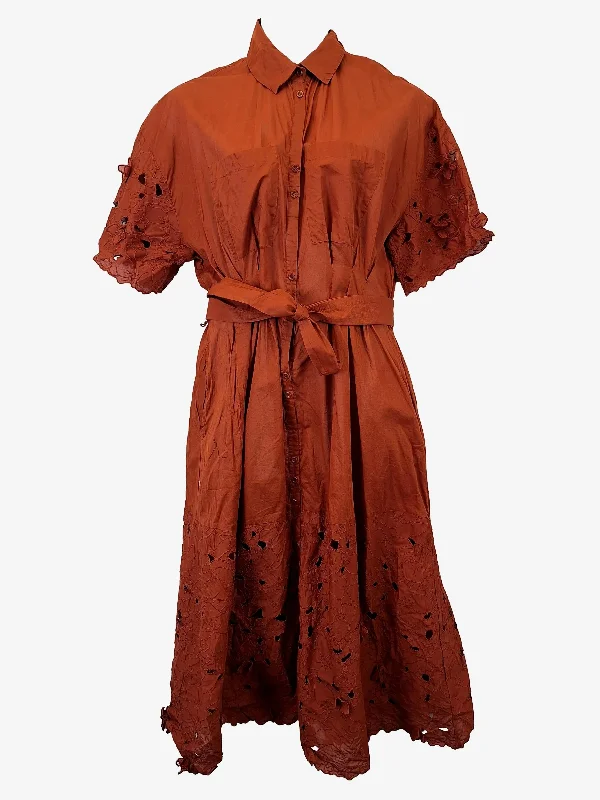 Ginger & Smart Chestnut Broderie Shirt Maxi Dress Size 16