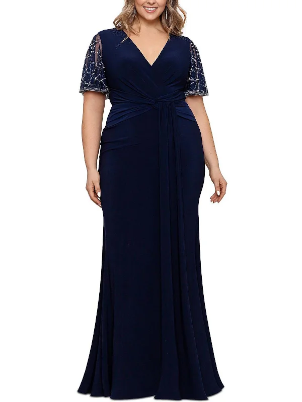 Plus Womens Embellished Maxi Evening Dress