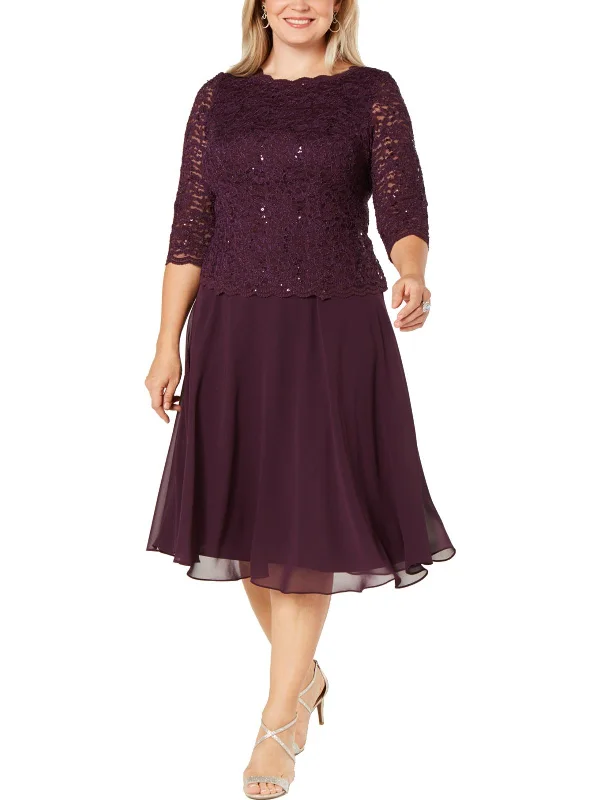 Plus Womens Lace Sequin Cocktail and Party Dress