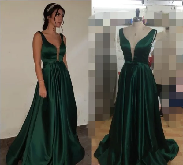 Sexy A Line Green Prom Dresses Sleeveless Evening Gowns