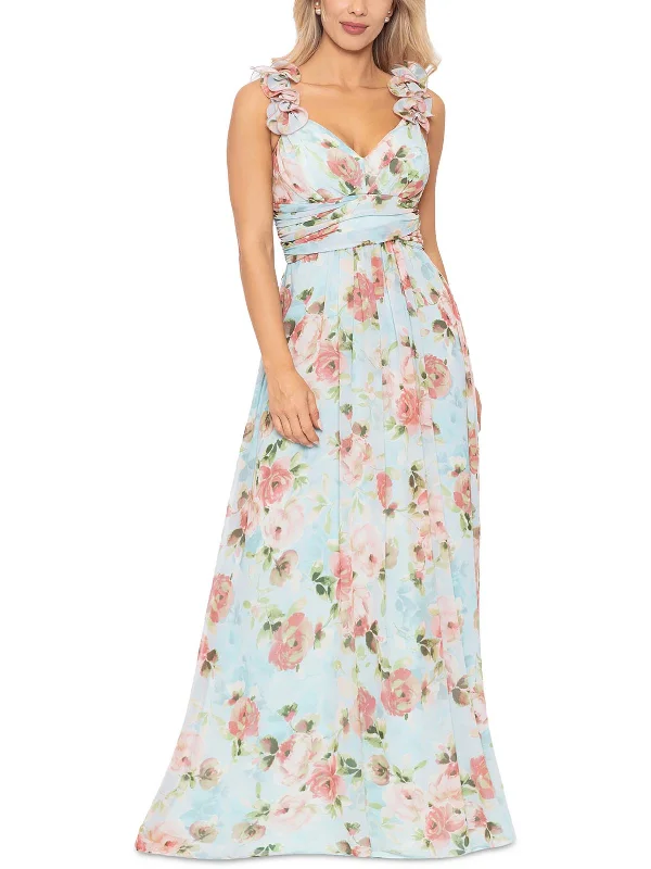 Womens Chiffon Floral Evening Dress