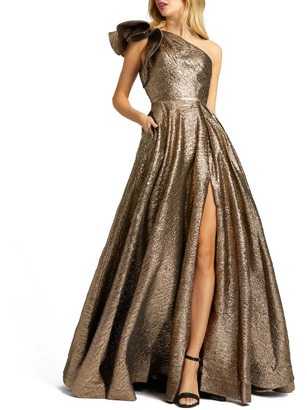 Womens Metallic One Shoulder Evening Dress