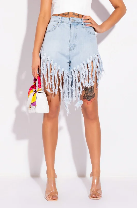 BLUE LAGOON SUPER SHREDDED FRINGE DENIM SHORT