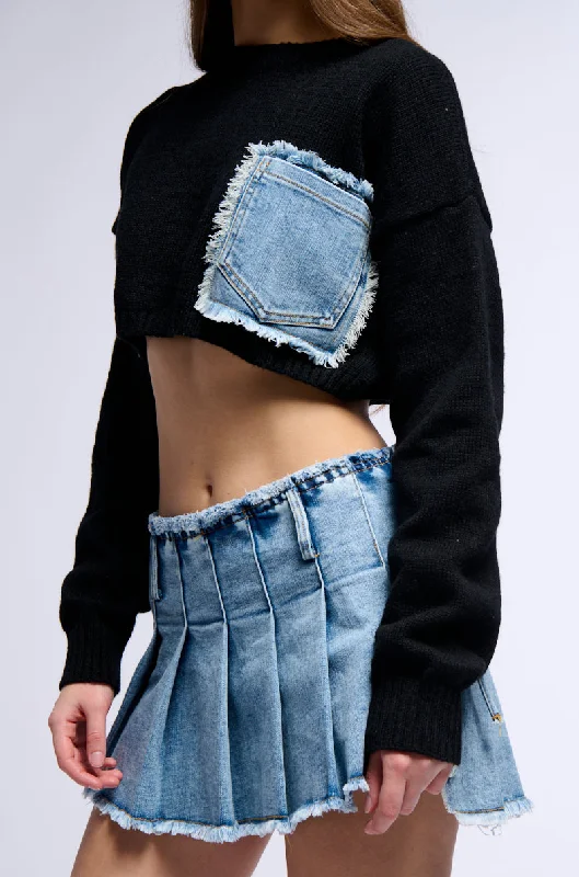 COOL GIRL KNIT DENIM CROPPED SWEATER