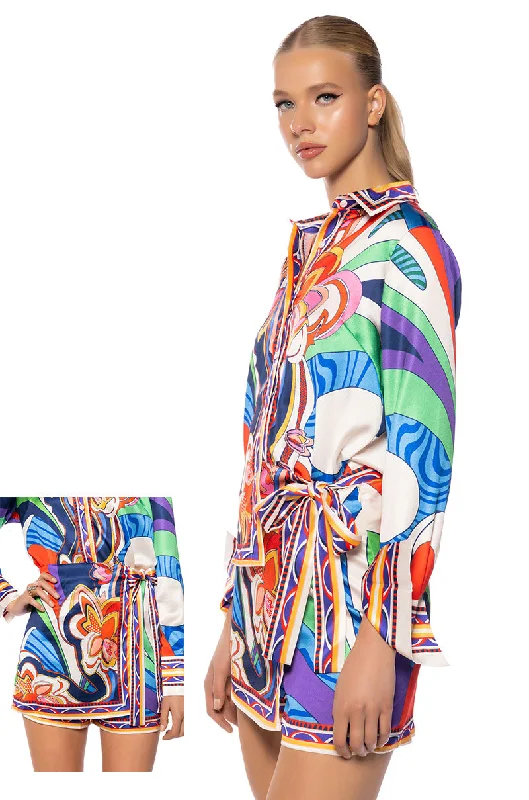 FEELING OTHERWORLDLY PRINTED TOP AND SKIRT SET