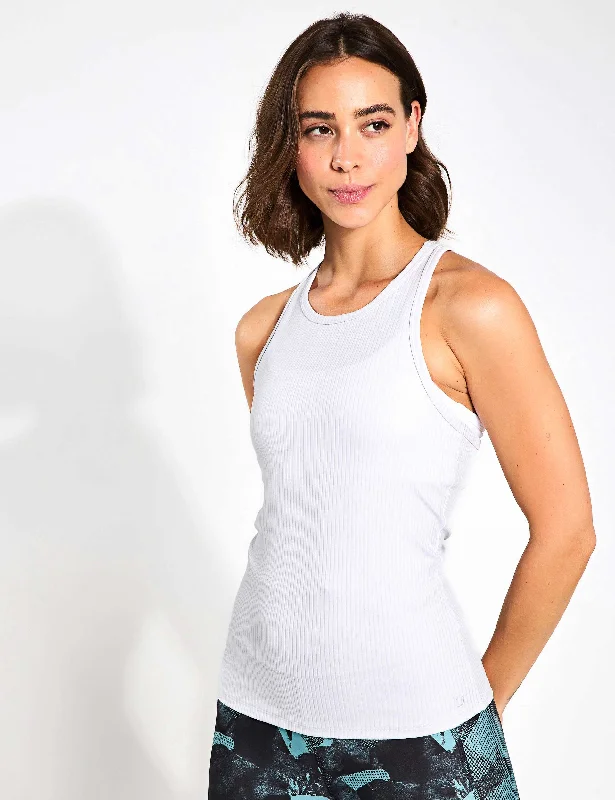 Rib Scoop Neck Racer Back Vest Top - Silver Grey