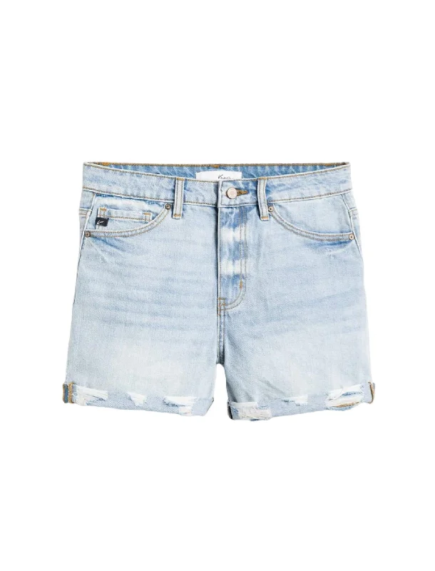 Women's Cuffed Hem Mom Short In Light Wash